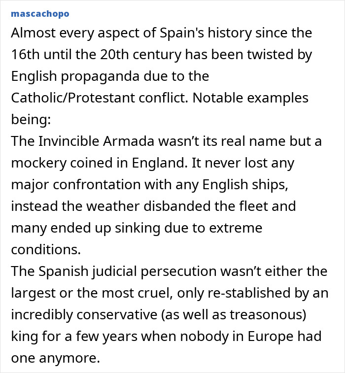 Text challenging stereotypes about countries, showing Spain's history distorted by propaganda. These stereotypes are not true.