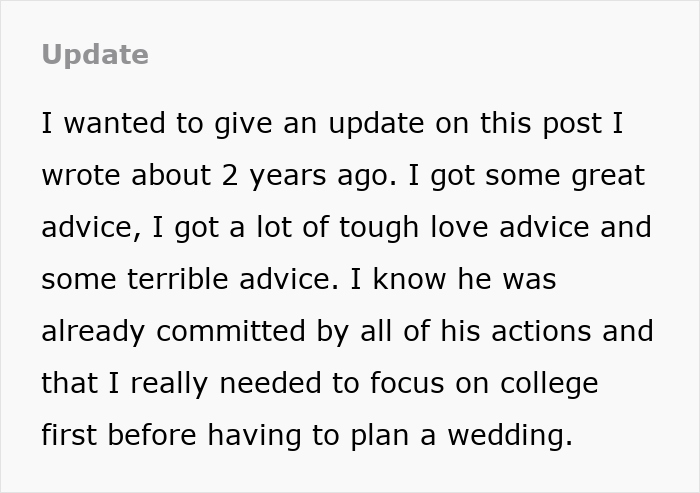 Guy Says "No Degree, No Ring," Annoyed GF Just Wants The Promise That Their Relationship Is Solid