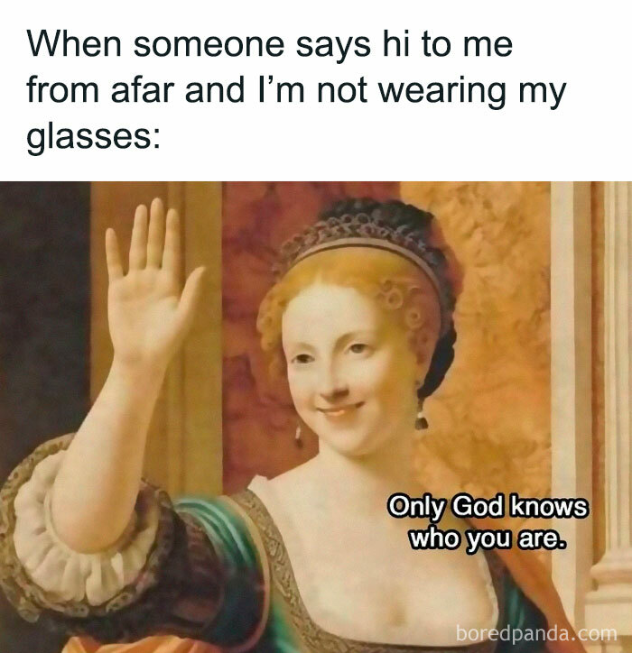 Renaissance painting meme with woman awkwardly waving, illustrating unhinged and wild memes to brighten your day.
