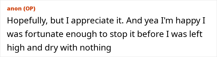 Text post from anon (OP) expressing relief about stopping an issue before being left with nothing, related to army wife cheats on deployed husband.