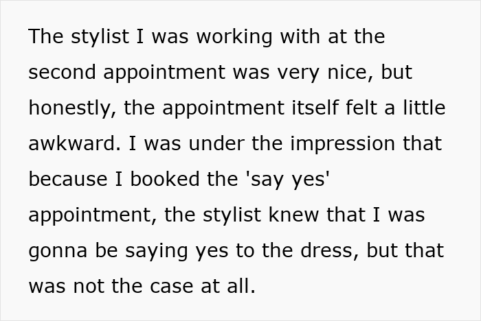 Woman refuses to tip for a wedding dress appointment feeling awkward and icky about the stylist interaction.