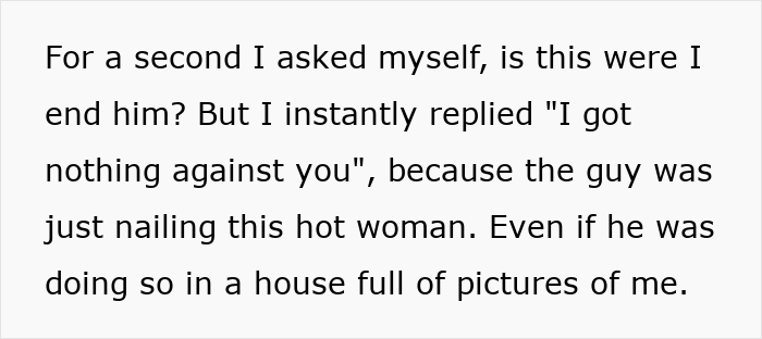 Text excerpt describing a man witnessing a bedroom twist involving another guy and a woman, impacting a marriage.