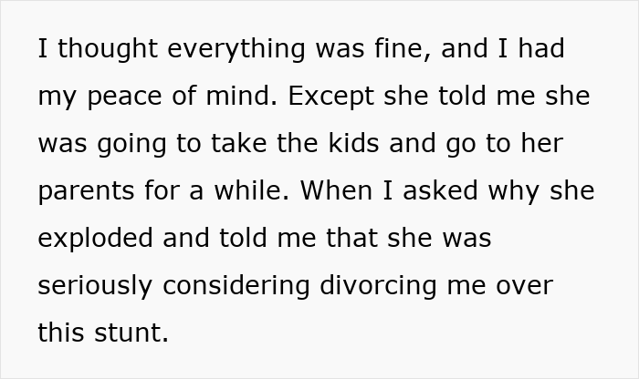 Text: Man thought everything was fine, but his wife is considering divorcing him, impacting his whole family.