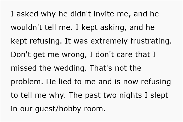 Text excerpt showing frustration as GF catches BF in a small wedding lie uncovering his secret life.