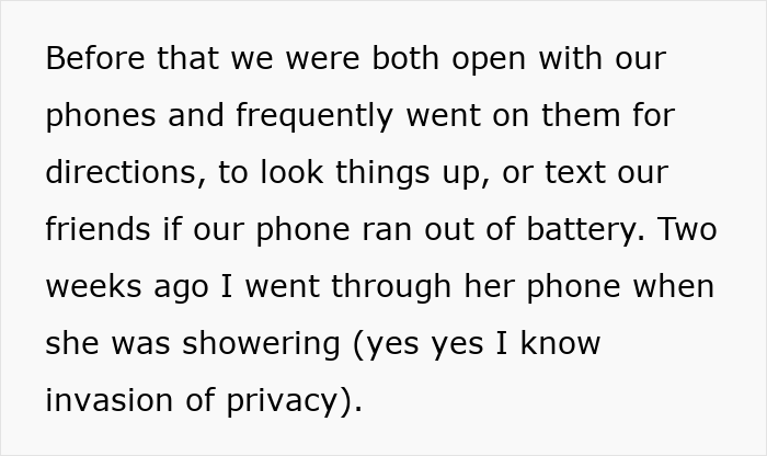 Text about phone secrecy and invasion of privacy in relationship