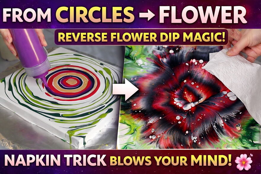 Reverse Flower Dip Magic 🌸 Napkin Trick Turns Paint Circles Into A Stunning Flower