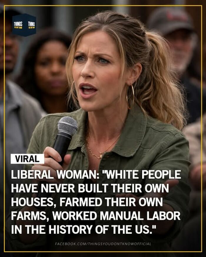 Woman speaking into microphone at public event with text about great, sad, and weird stories showing things happening in our world.