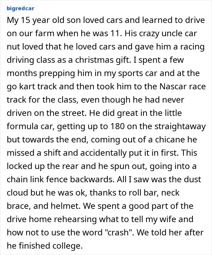 A dad shares a secret about his son's racing accident and what they are keeping from moms.