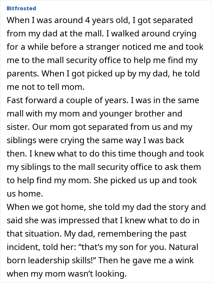 Child shares secret about getting lost at the mall with dad, highlighting special moments dads and kids keep from moms.