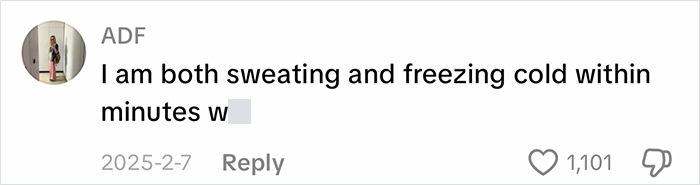 User comment expressing discomfort from office air causing sweating and freezing cold, illustrating complaints about office air quality.
