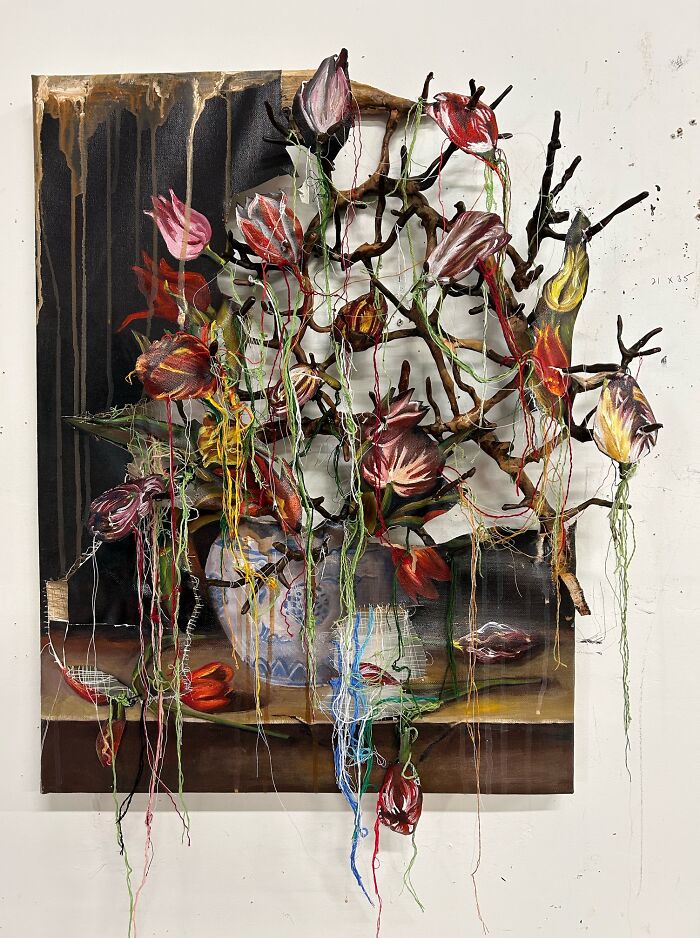 Tulips In Vase With Branches 