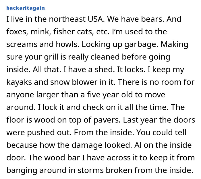 A Reddit post about horrifying tales of exploring creepy remote areas. The user describes bears and other wildlife in the northeast USA.