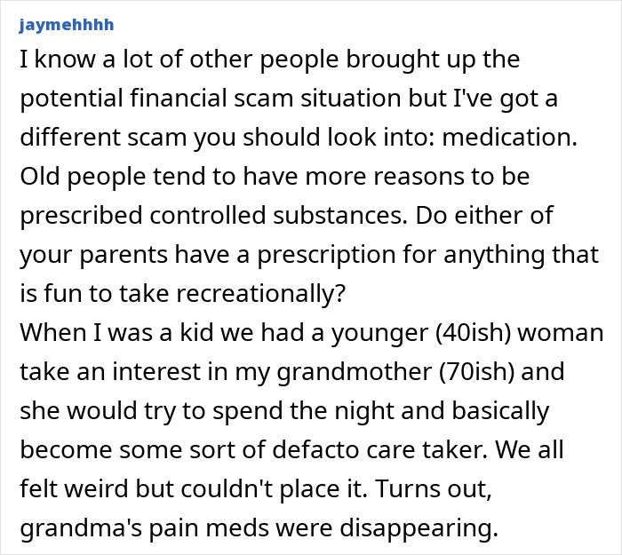 Alt text: Text post discussing controlling behavior and concerns about parents and their 20-year-old best friend.