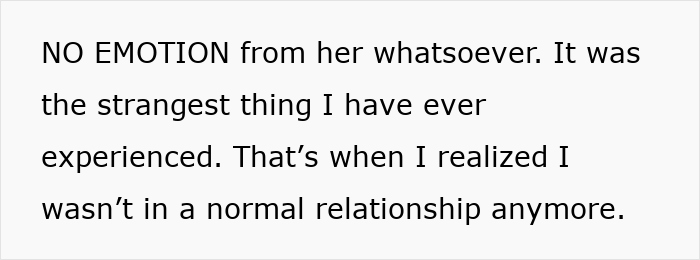 Text excerpt describing a man feeling like a science experiment in his own home due to his girlfriend logging every word.