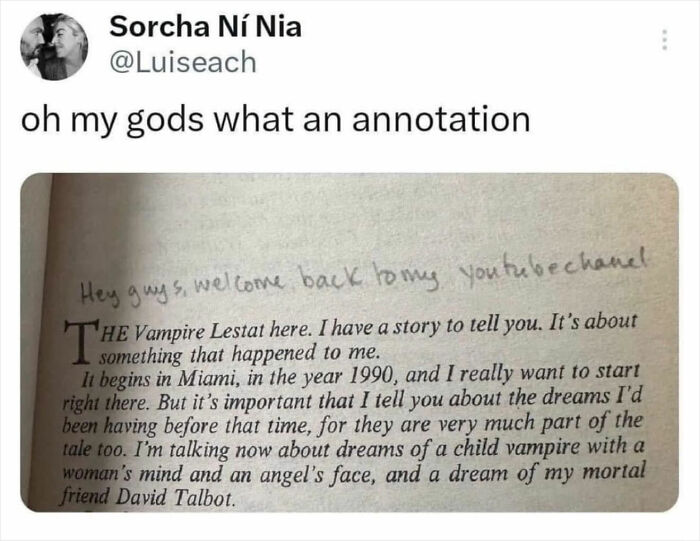 Screenshot of a humorous Twitter annotation on a book page showing relatable memes about life and humor.