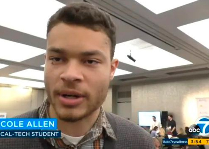 A young man, identified as Cole Allen, a California teacher and Cal-Tech student, speaks to a reporter. He is likely the White House Correspondents Dinner attacker.
