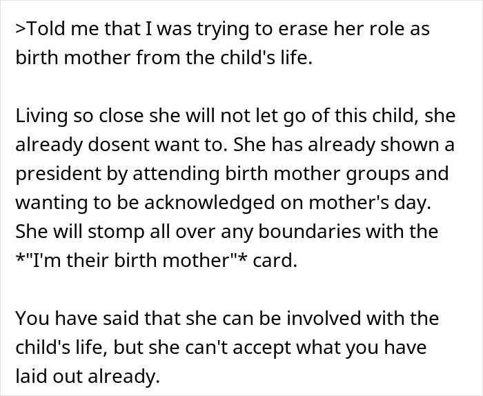 Texto sobre mulher querendo que seu bebê fosse adotado pelo irmão, conflito com a cunhada por ser mãe única.