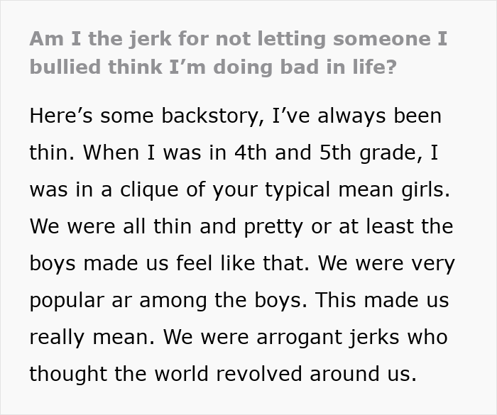Text excerpt discussing a school bully’s backstory involving mean behavior and popularity among boys in grade school. Text excerpt discussing a school bully’s backstory involving mean behavior and popularity among boys in grade school.