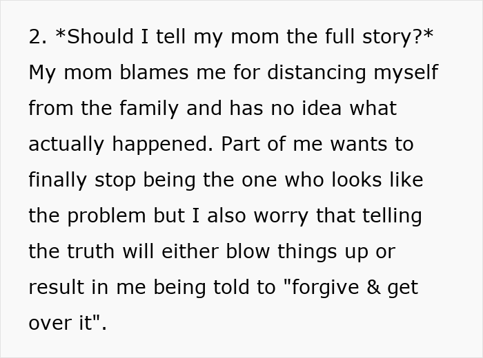 Text discussing a lady hooking up with her sister&rsquo;s boyfriend, family dynamics, and wedding attendance concerns.