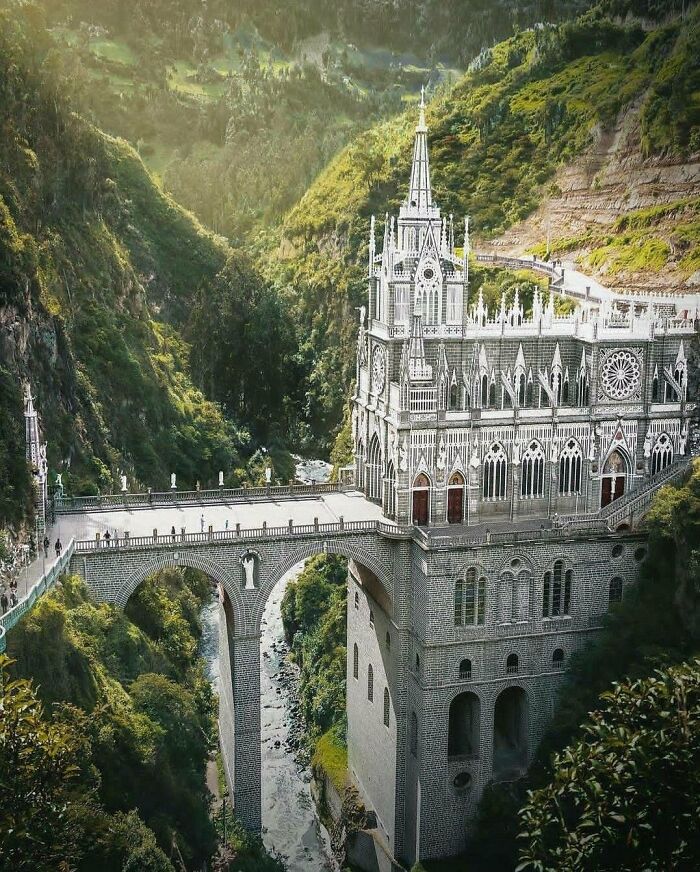 The Sanctuary Of Las Lajas, Dramatically Perched In The Canyons Of Colombia