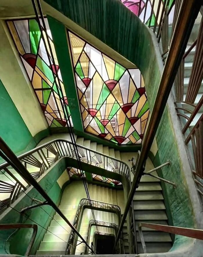 Stairway With Stained Glass By Architect Louis Kolovitch, Port Said, Egypt