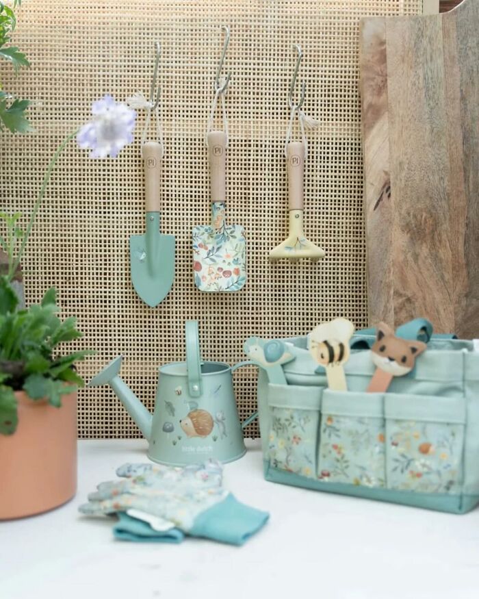 Pastel gardening tools and accessories ideal as Easter basket toy stuffers for different age groups.
