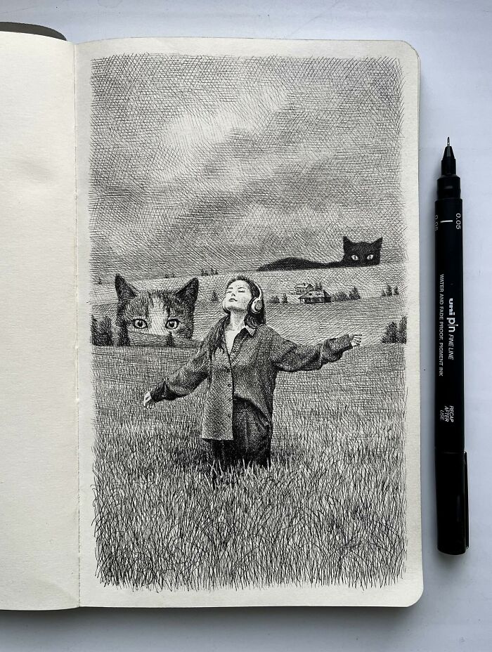 This Artist Turns A Simple Sketchbook Into A Window Of Imagination And Quiet Reflection (40 Pics)