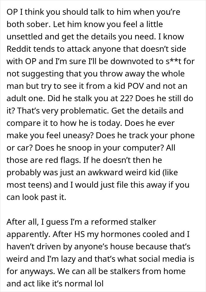 Text post discussing a man’s creepy confession from age 12 raising relationship red flags and trust issues with girlfriend.