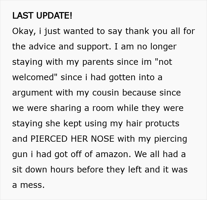 As repetidas mentiras e roubos da prima empurram adolescente para fora da casa dos pais e ela corta todo contato