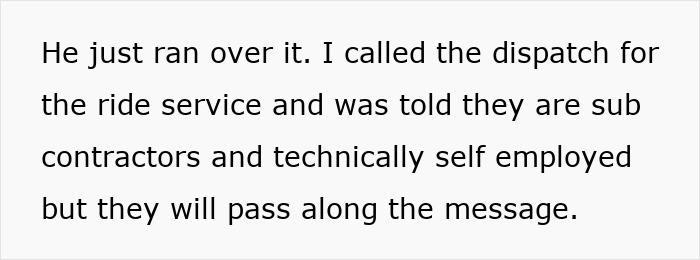 Text message about calling dispatch for a ride service, mentioning subcontractors and passing along a message.