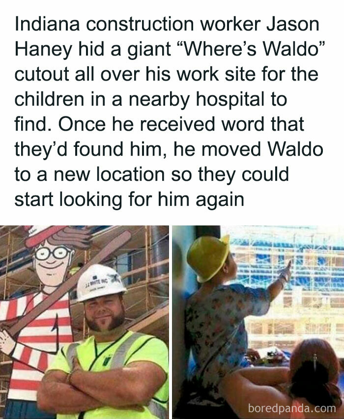 Indiana construction worker hides Where's Waldo cutouts for hospital kids, spreading joy in these wholesome stories.