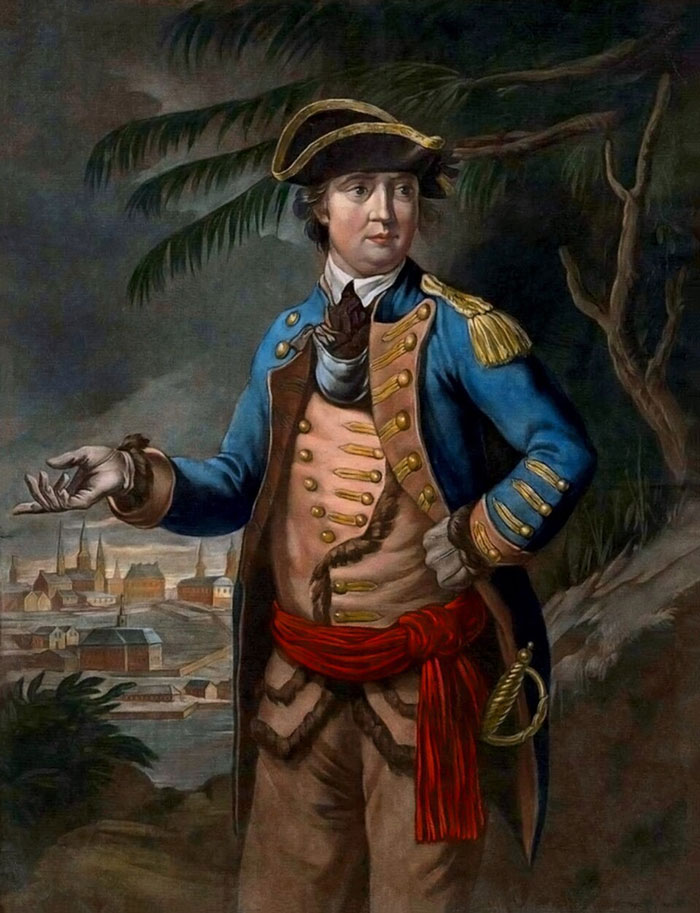 Pintura de uma figura histórica com um casaco militar azul, simbolizando traições massivas na história da humanidade ainda hoje lembrada.