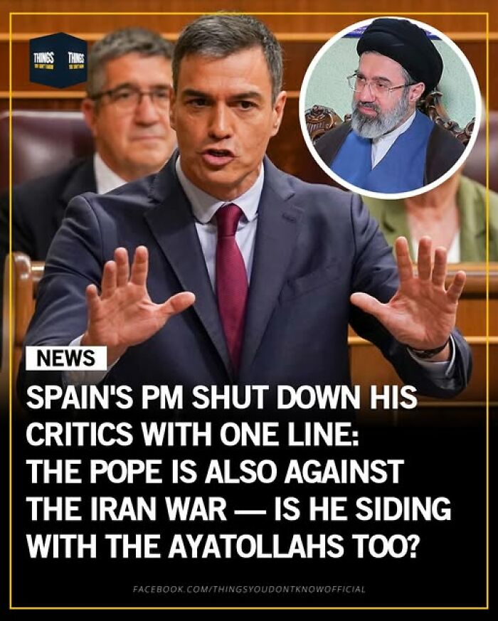 Spain's PM addressing critics about the Iran war, highlighting political tensions and unusual global events.