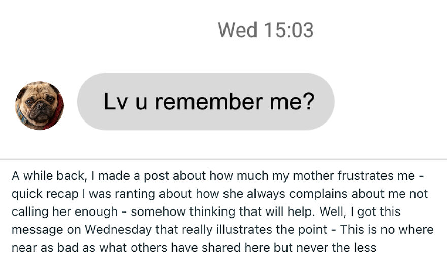 Text message saying Lv u remember me, illustrating family enmeshment and emotional suffocation in close relationships.