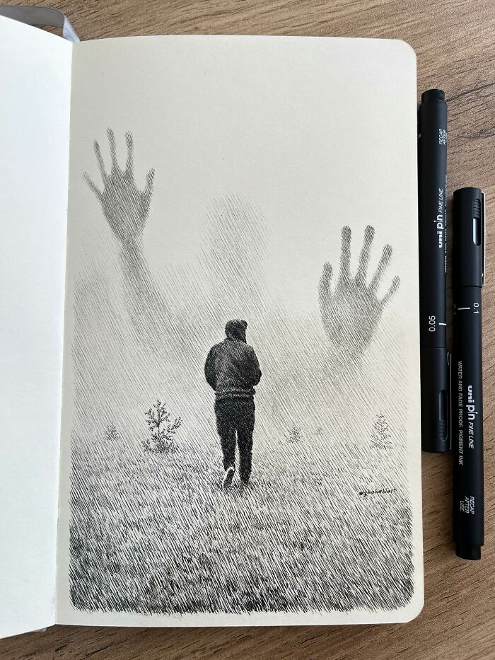 This Artist Turns A Simple Sketchbook Into A Window Of Imagination And Quiet Reflection (40 Pics)