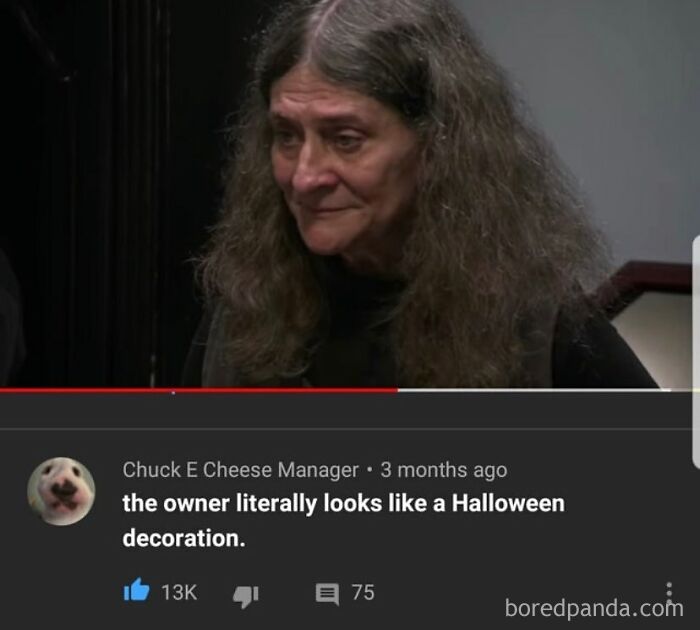 A woman with long, grey hair reacting to a burn in a YouTube comment section, demonstrating rare burns.