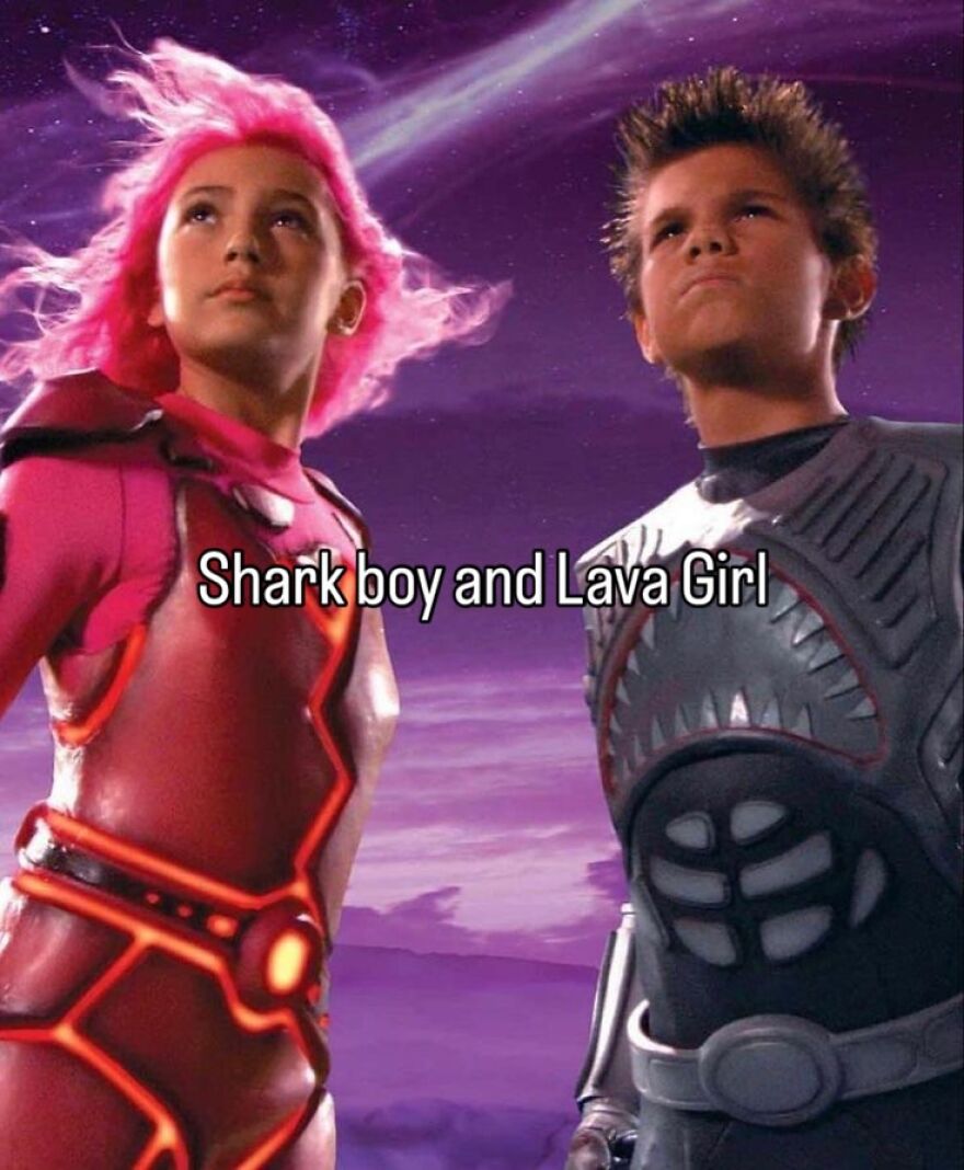 Sharkboy and Lavagirl from the 2000s, evoking nostalgia of growing up in the 2000s.
