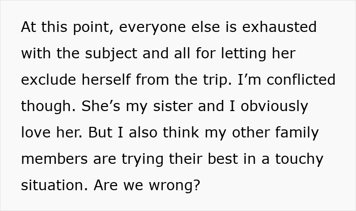 Text discussing family conflict over polyamorous sister&rsquo;s open affection with both partners amid concerns for the kids.