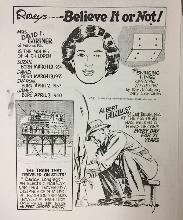 Vintage Ripley's Believe It or Not illustration showing a mother and stories highlighting amazing and interesting moms.