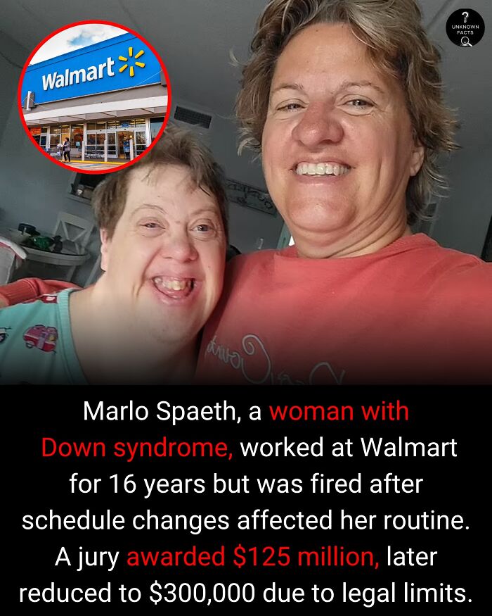 Two women smiling, one with Down syndrome, next to a Walmart logo. A surprising fact about a $125 million lawsuit.