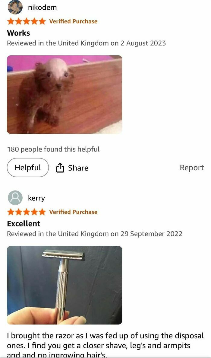 Amazon reviews showing hilarious feedback and high ratings for a long-lasting eyeliner that won’t run or smudge.