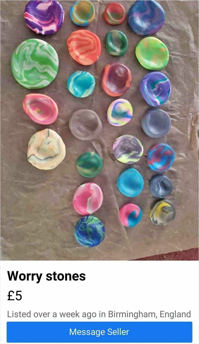 Colorful worry stones for sale online, showcasing one of the most bizarre things people are selling.