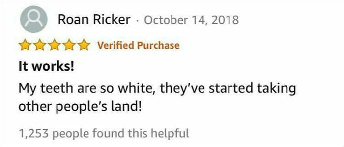 Screenshot of a 5-star verified Amazon review praising a product with a humorous comment.