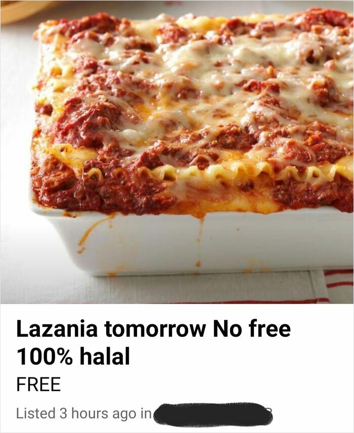 Close-up of homemade lasagna listed online, showcasing one of the most bizarre things people are selling.