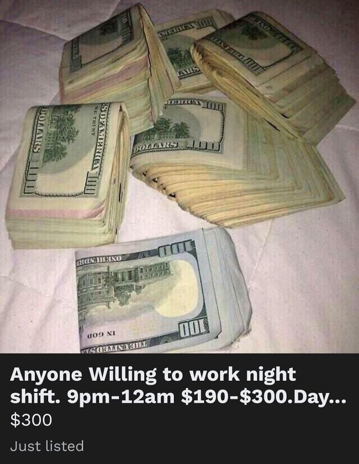 Stacks of cash displayed as bizarre online listings for people selling unusual things with wild pricing and offers.