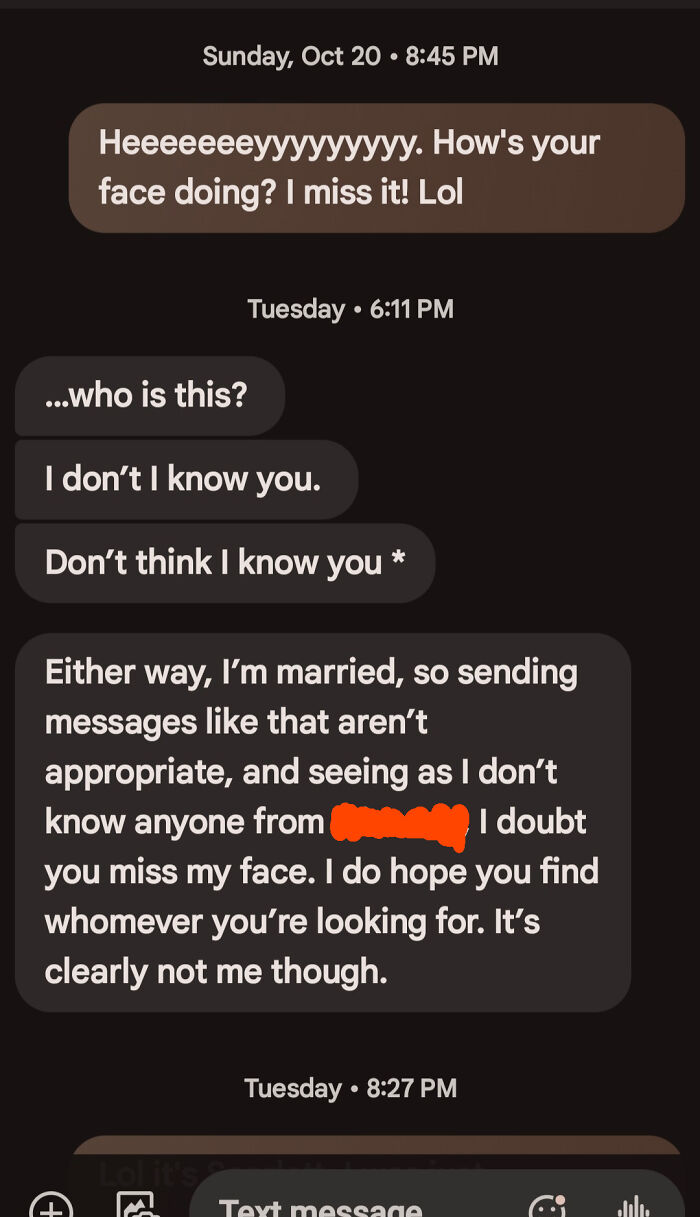 Text message exchange revealing true colors of a supposed friend, showing mistrust and rejection in an online conversation.
