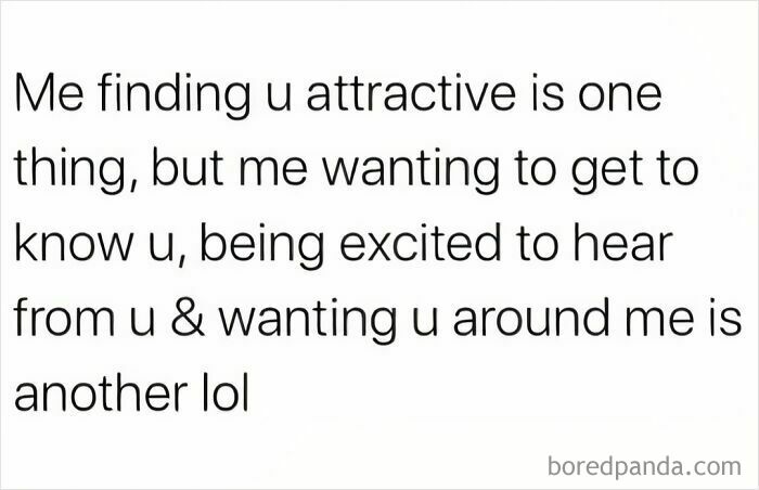 Text meme about romantic relationships expressing the difference between attraction and wanting emotional connection.