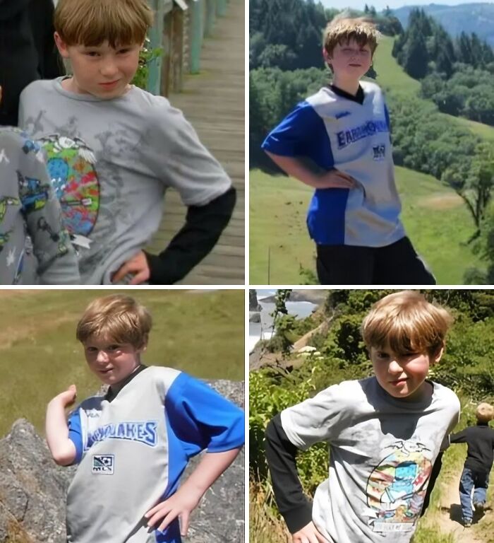 Young boy confidently striking creative poses in outdoor settings, showcasing hilarious and perfect pose e*******n.