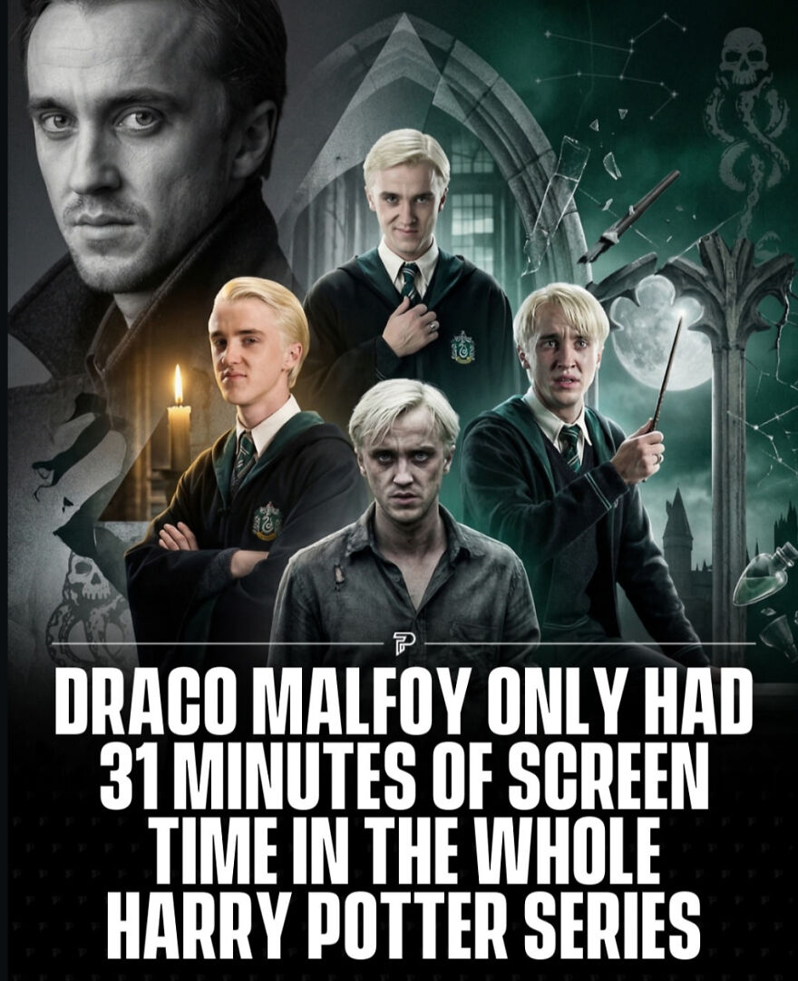 Collage of Draco Malfoy scenes with fun facts about interesting and surprising learning moments from Harry Potter series.