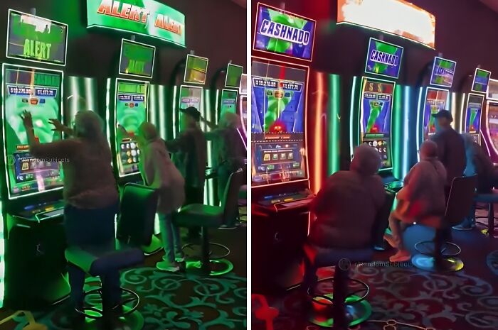 Group of people playing slot machines in a casino capturing the essence of US states through vibrant gaming scenes.